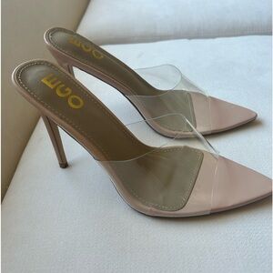 EGO Peep Toe Clear Heel Mule In Nude
